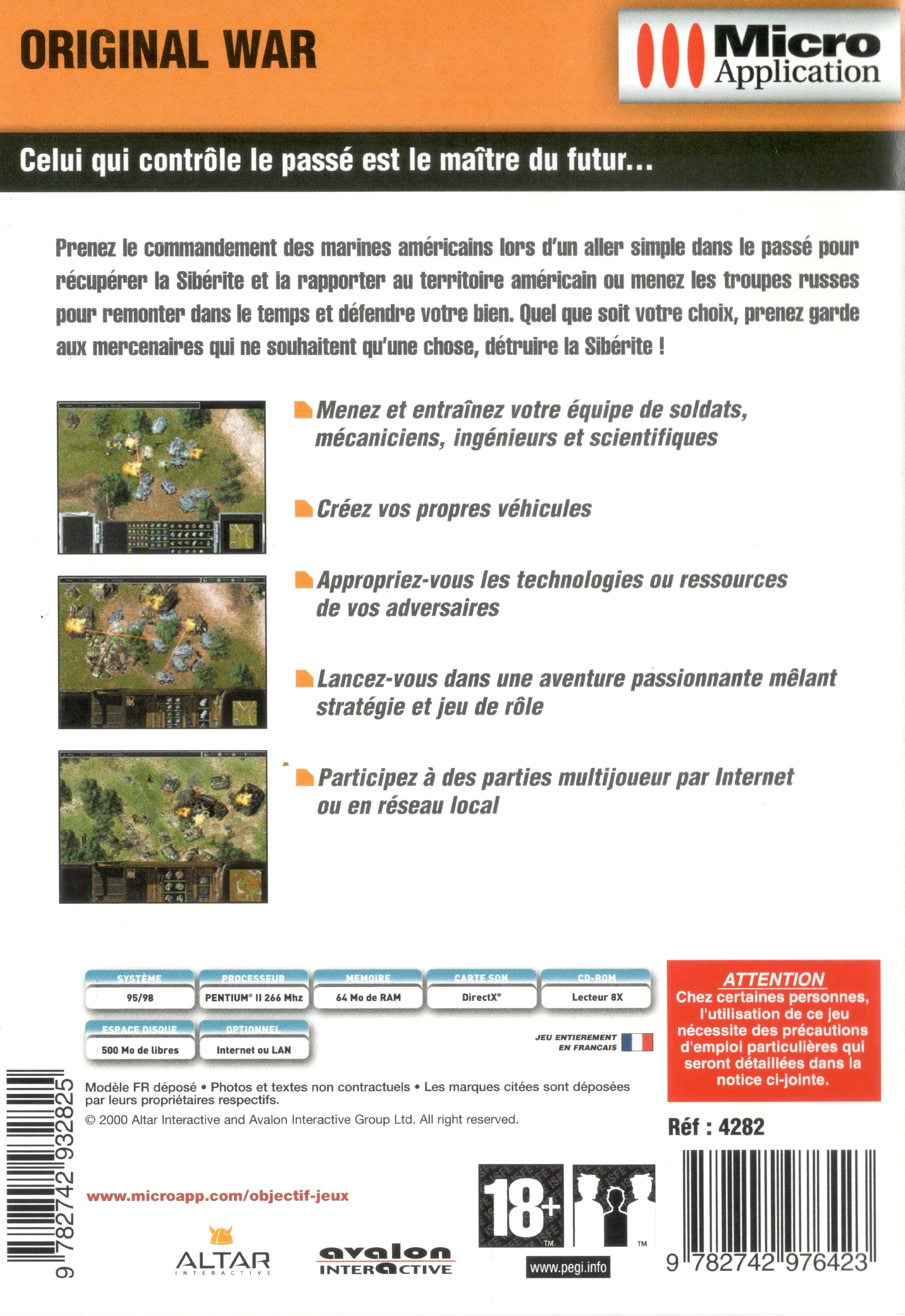 FR Micro Application release Original War back cover